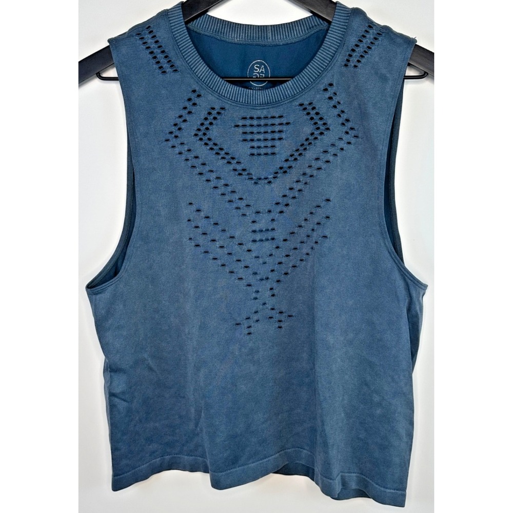 Sage Collective Women Blue Acid Wash Cutout Tank Workout Athleisure Top Small